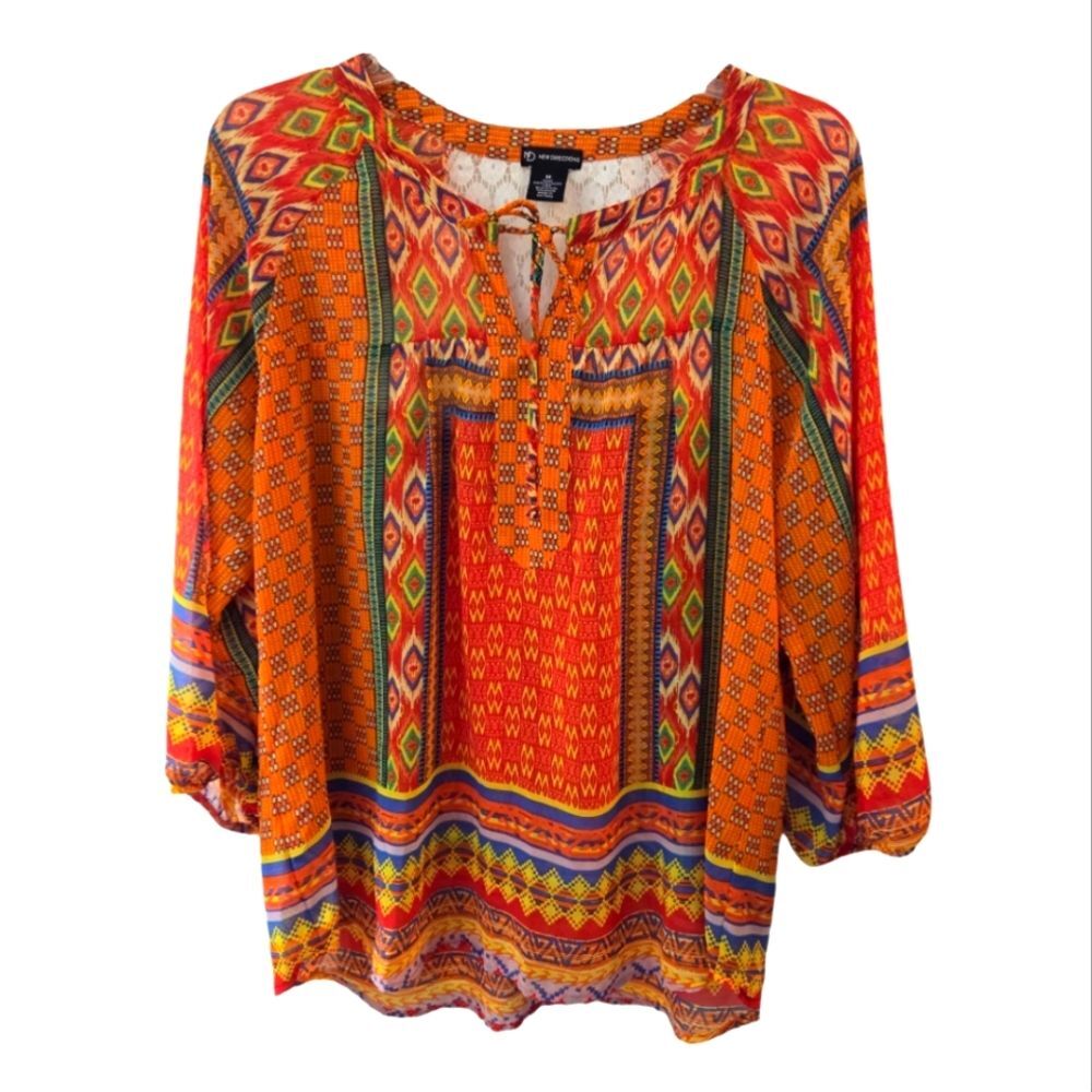 New Directions Bold Colored Boho Sheer Blouse